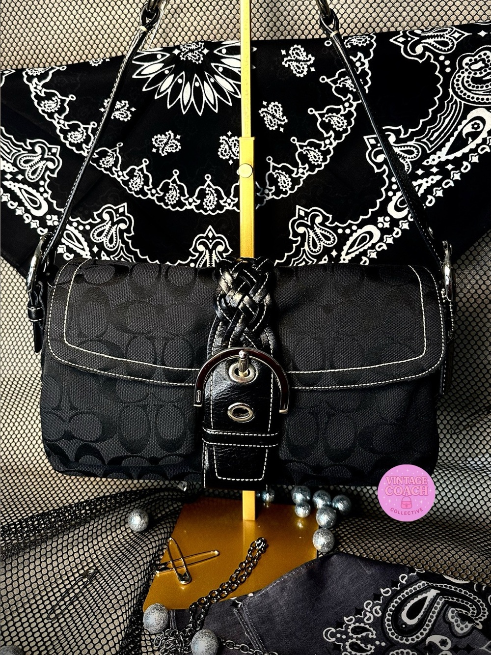 Coach Large double pocket black monogram soho